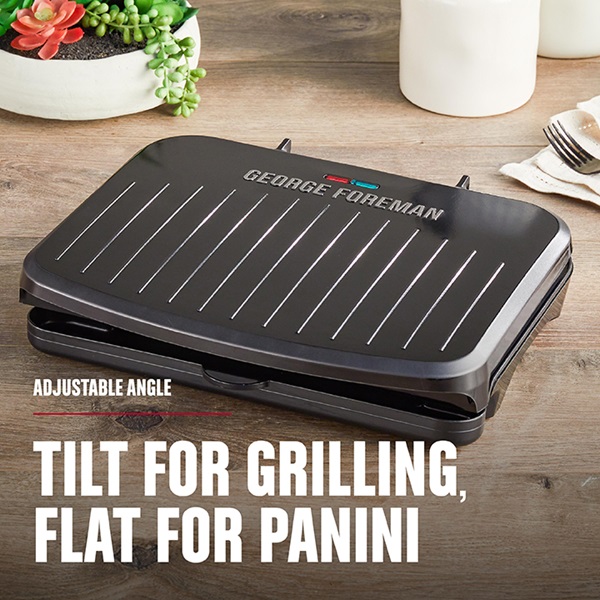5Serving Classic Plate Electric Indoor Grill and Panini Press Black